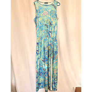 Just Fashion Now Women XL Maxi Dress Blue Floral Sleeveless Side Slit